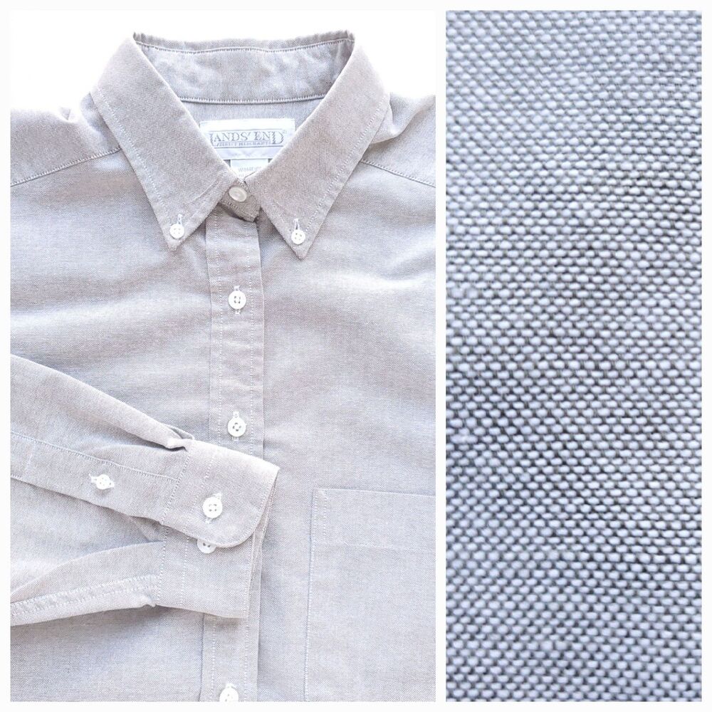 VTG Lands End Oxford Button Down Shirt Womens 8 Gray or Green Long Sleeve Solid